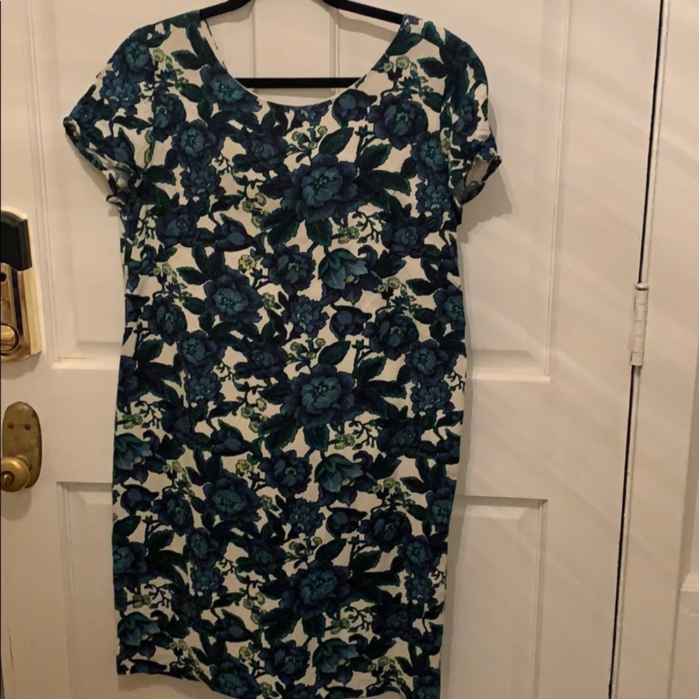 Floral blue and green and ivory dress